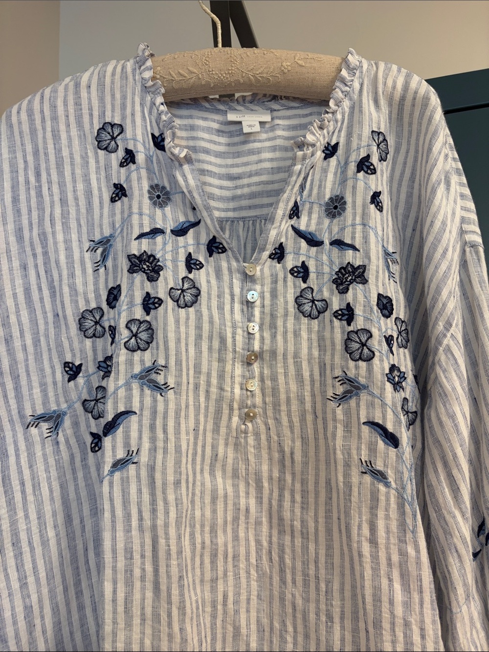 J. Jill White & Blue Striped Embroidered Peasant Tunic - Picture 5 of 9